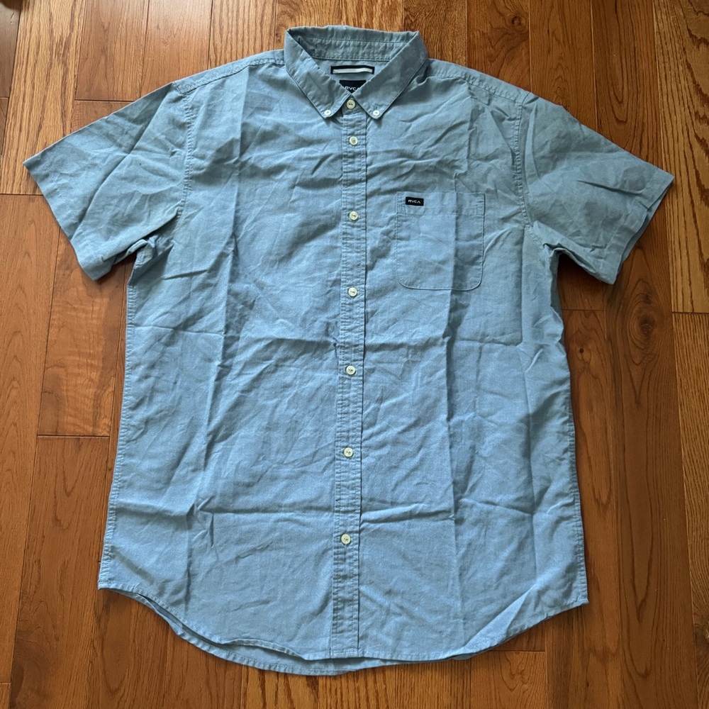 Men's RVCA Blue Short Sleeve Shirt Slim Fit Size XL